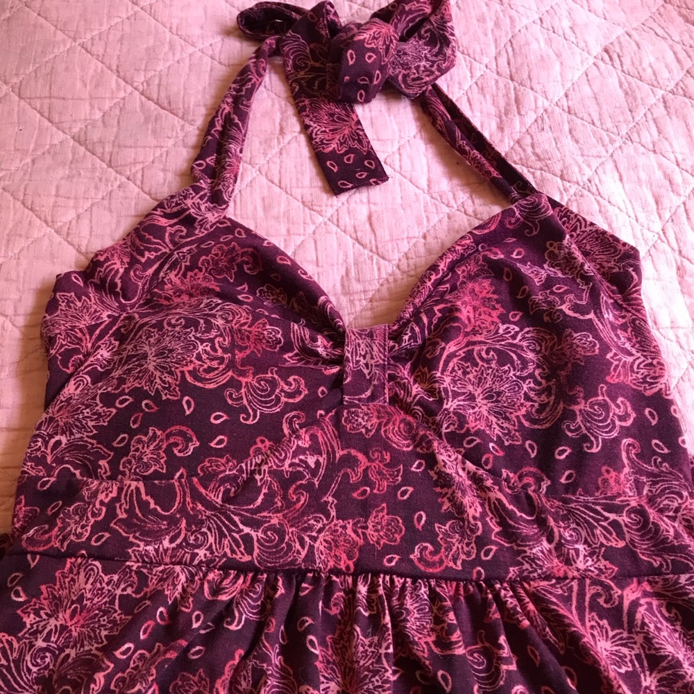 Burgundy Pink Paisley Halter Maxi Sundress